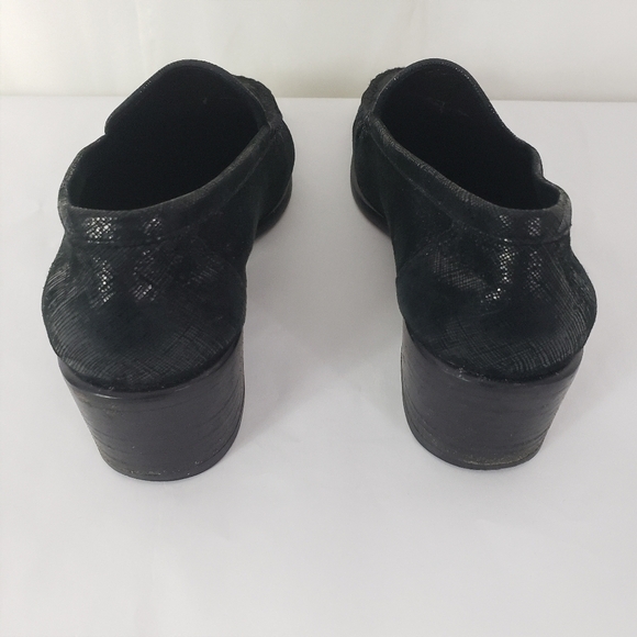 Stuart Weitzman black suede and leather chunky heel loafer metallic sheen 7.5 - Picture 6 of 8